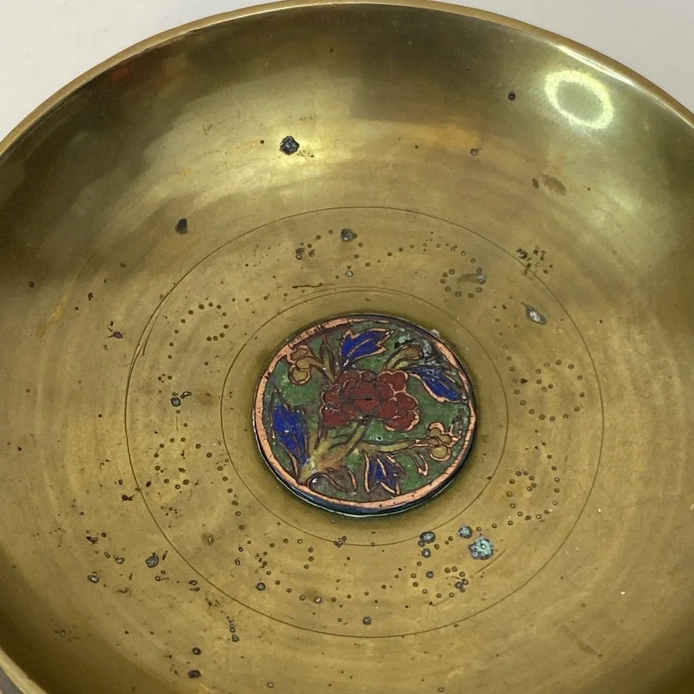 3 Small Chinese brass enamelware cloisonne bowl Floral